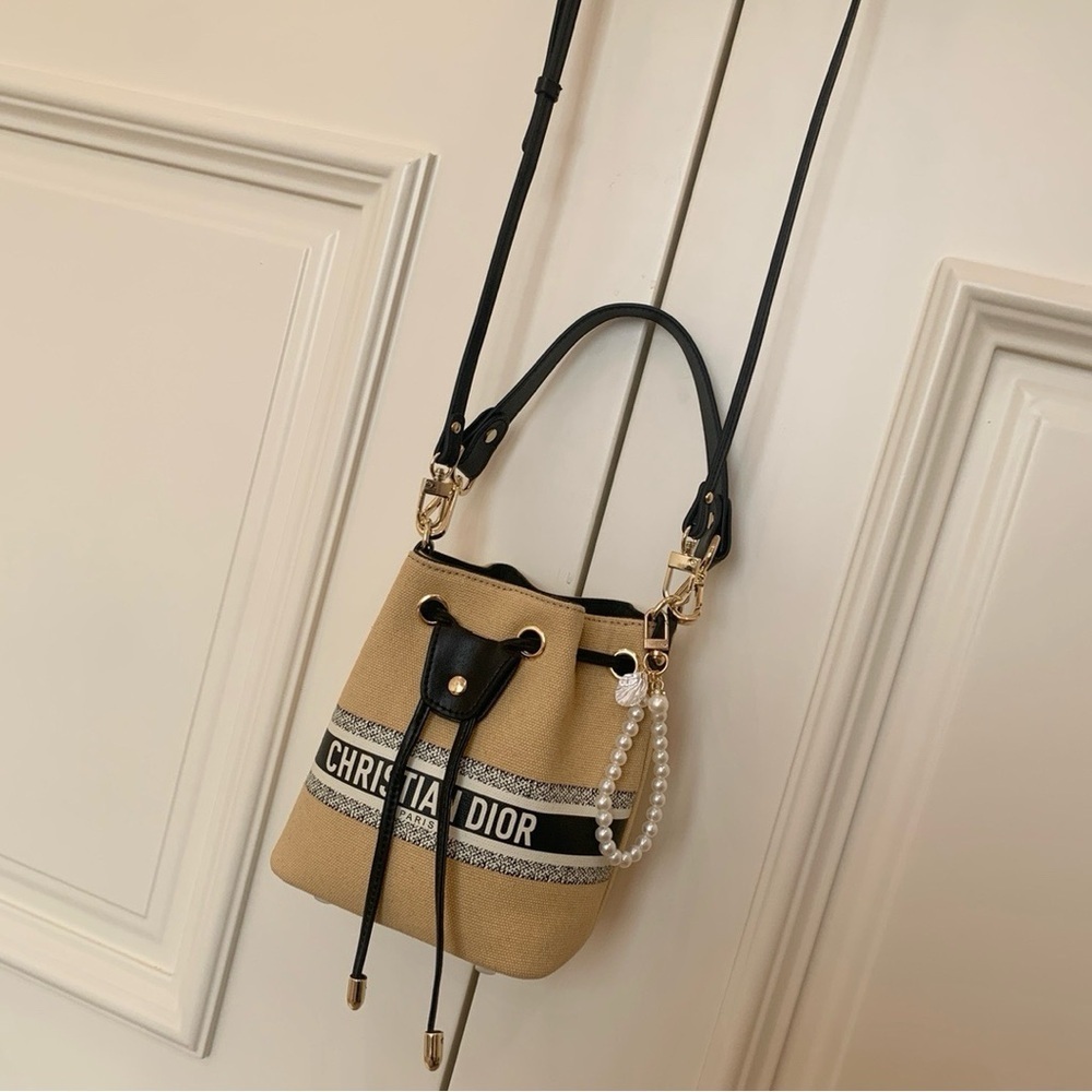 Christian Dior Beige Canvas Bucket Bag with Pearl Charm - Picture 7 of 11